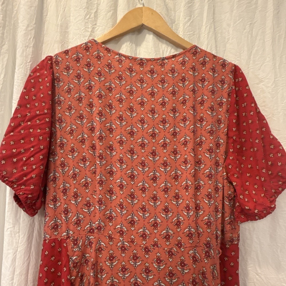 Sharagano Mixed Print Ditsy Floral Button Down Dress Size 16 Boho Asymmetrical - Picture 10 of 12